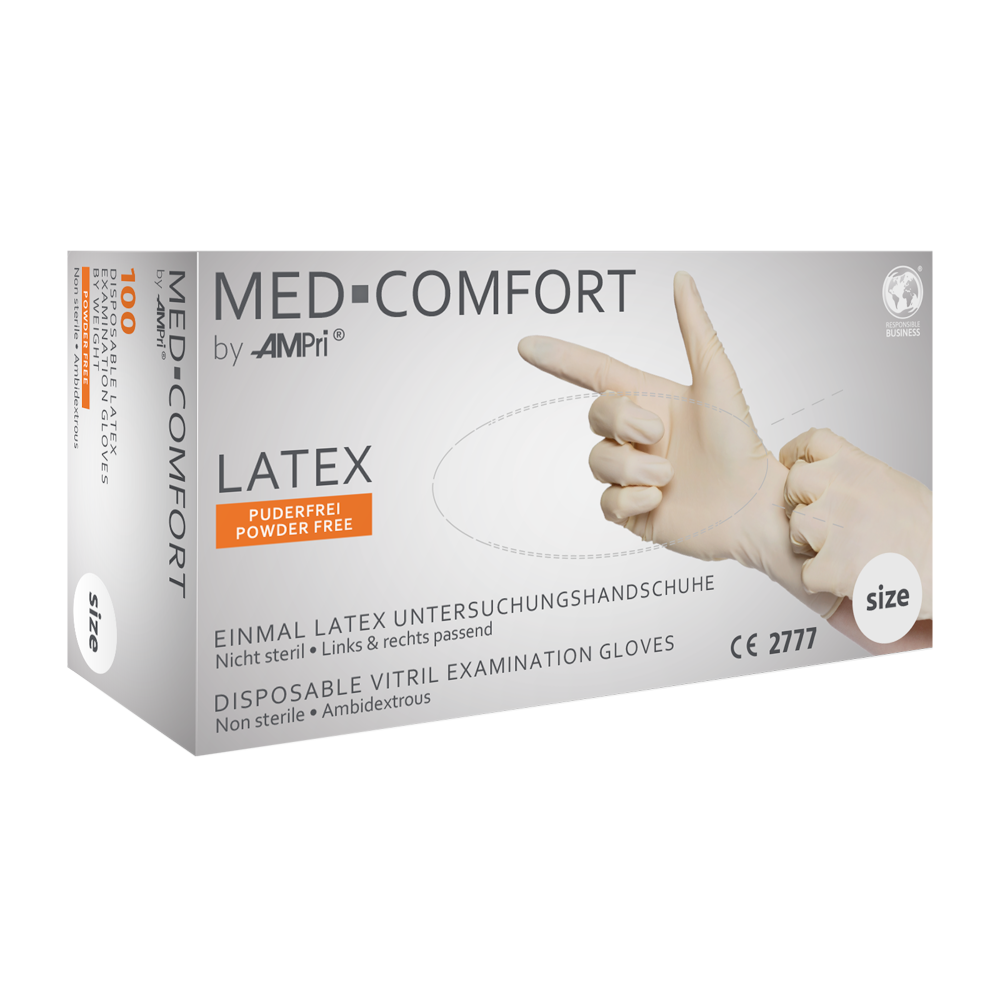 AMPRI Latexhandschuhe MED-Comfort 01030, puderfrei, weiß