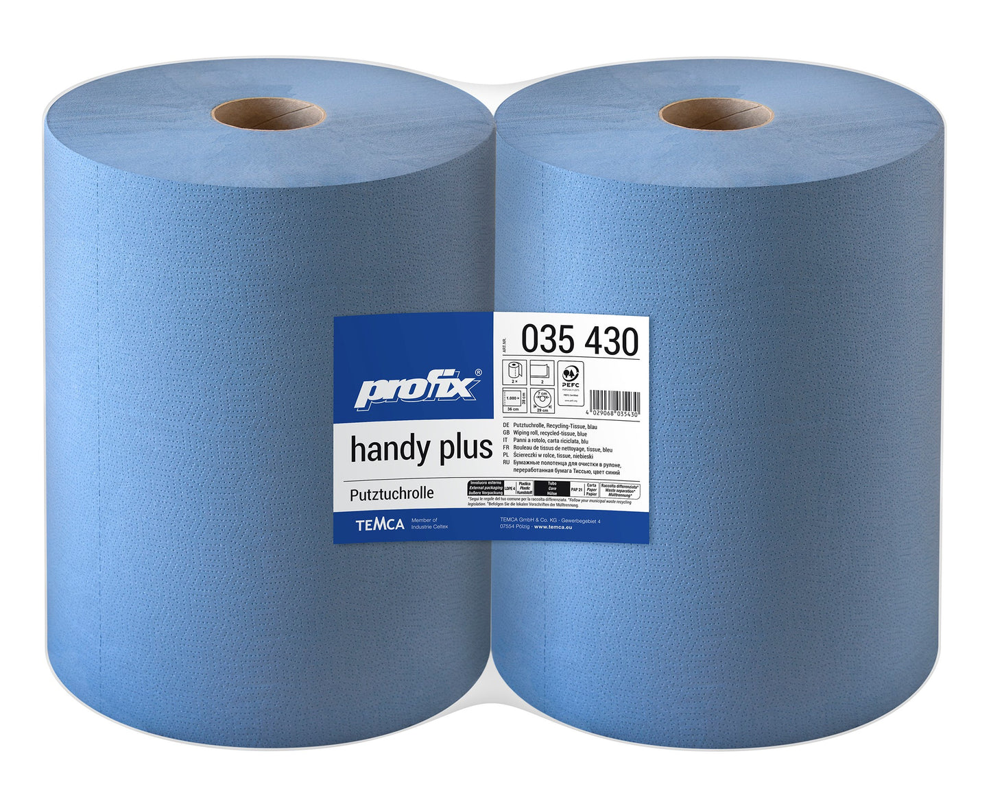 TEMCA Profix handy plus Putzrolle 035430, 38 x 36cm, 2-lagig, 1000 Blatt, blau