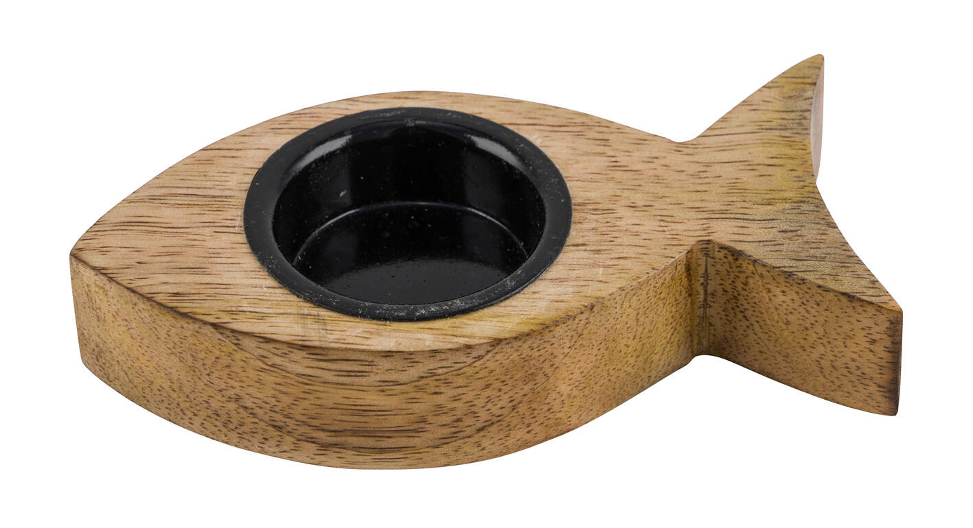 Holz Teelichthalter Fisch 12,5 x 6,5 x 2,5 cm in Mangoholz natur