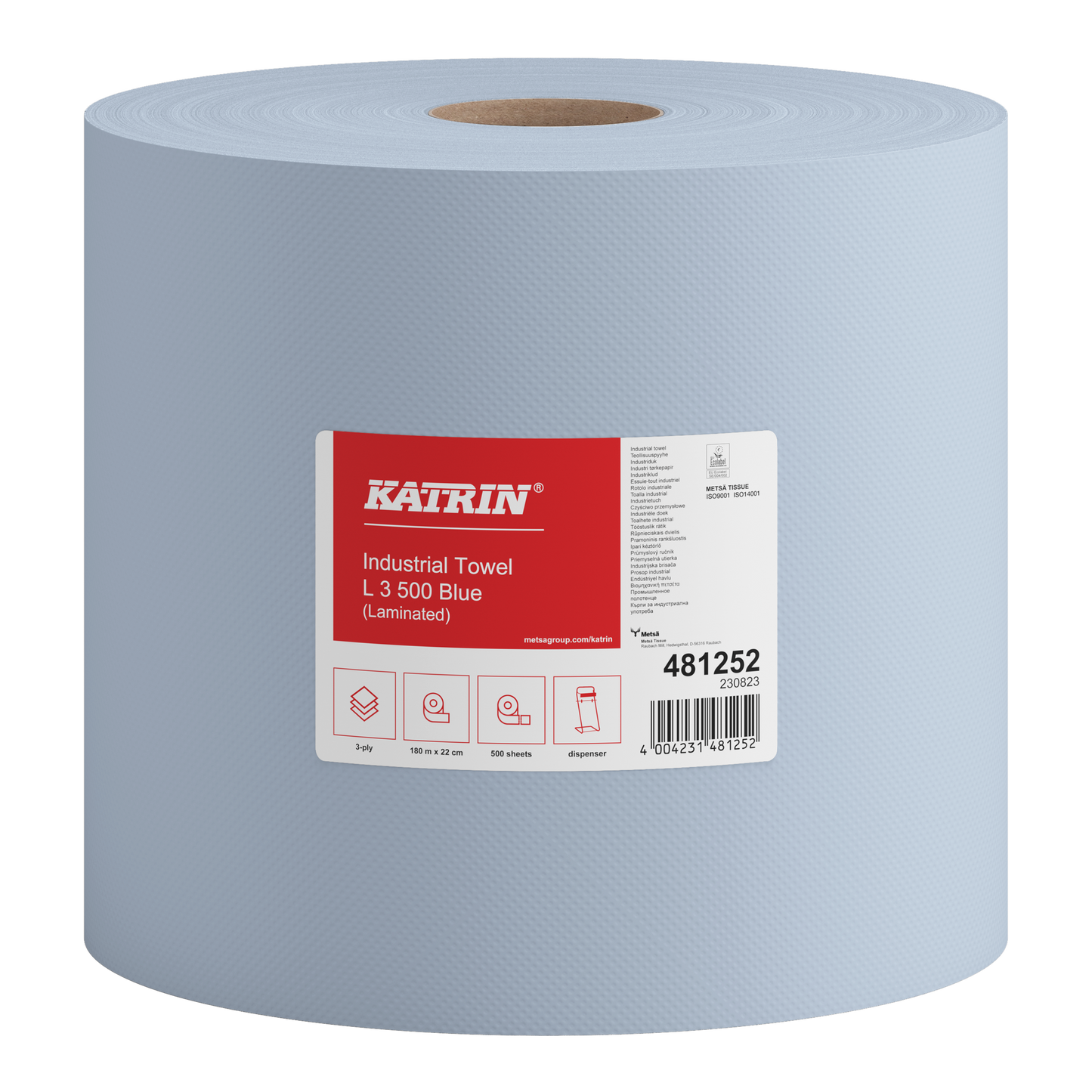 KATRIN Putzrolle XXL 481252, 22 x 36 cm, 3-lagig, 500Blatt, blau