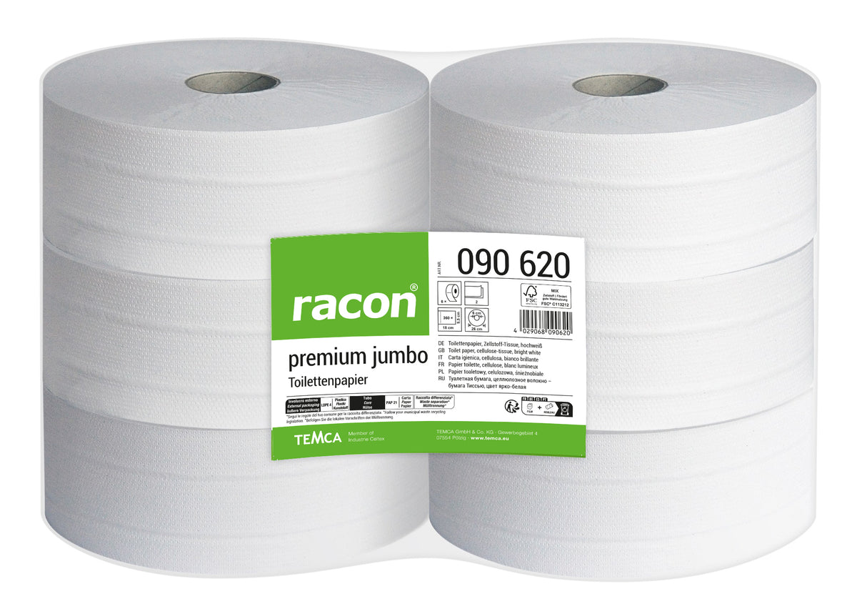 TEMCA RACON Premium Jumbo Toilettenpapier 090620, 2-lagig, weiß 360m