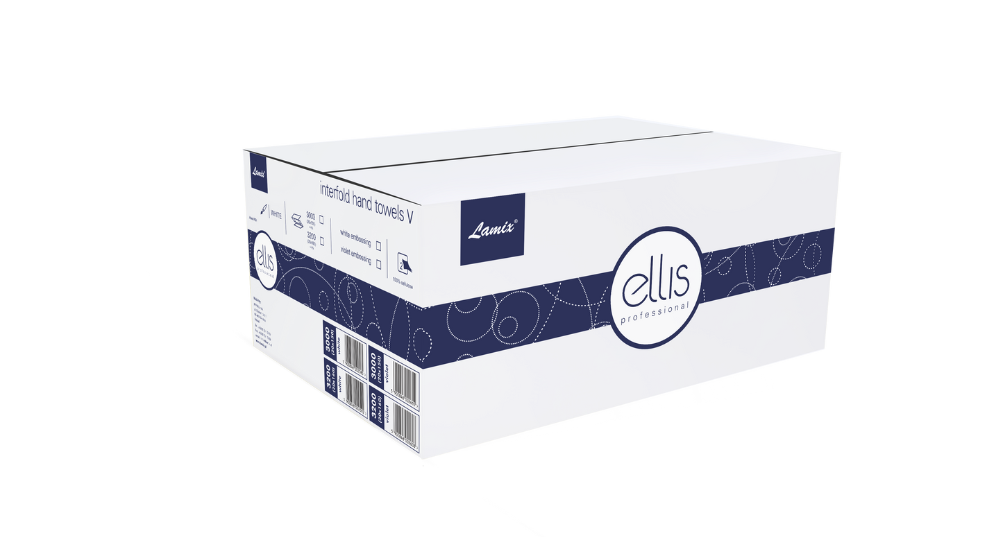ELLIS Professional Papierhandtücher, V-Falz, 2-lagig, 24 x 21 cm, weiß 3200 Blatt