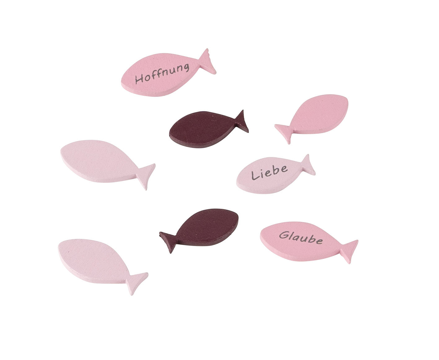 Streudeko Holz Fische Kommunion Glaube Liebe Hoffnung weiß pink, 8 Stück
