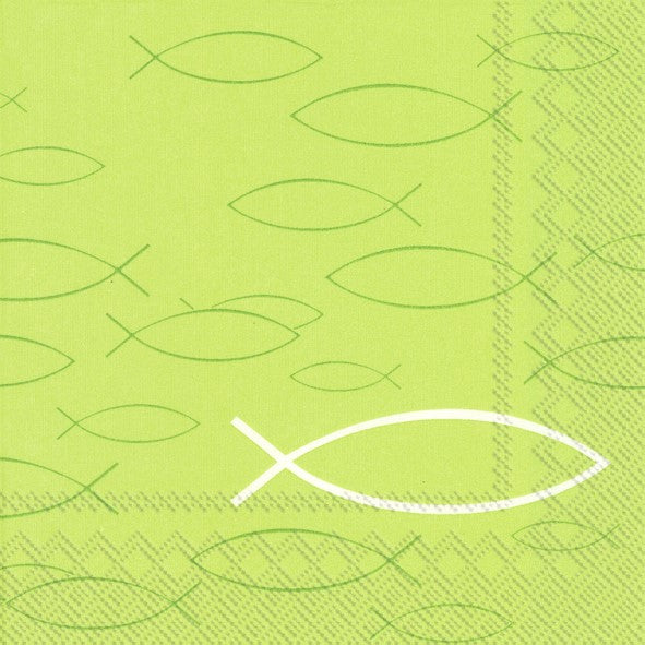 Servietten Kommunion Konfirmation 33 x 33 cm "Peaceful Fish" grün