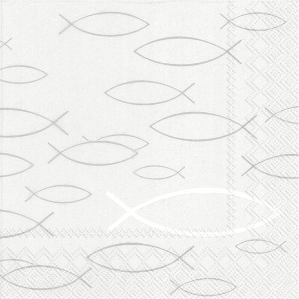 Servietten Kommunion Konfirmation 33 x 33 cm "Peaceful Fish" grau