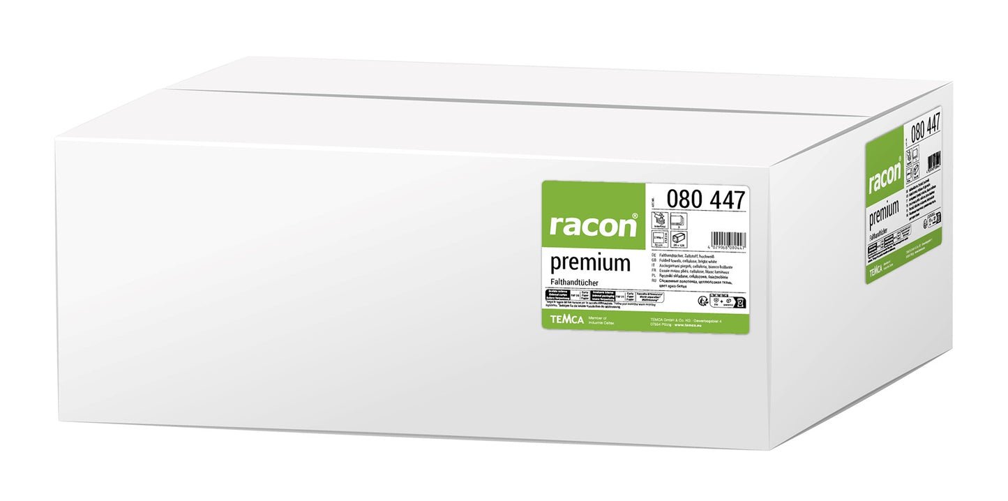 TEMCA RACON Papierhandtücher premium Interfold 080447, 3 lagig, 21,6 x 32cm, hochweiß 2500 Blatt