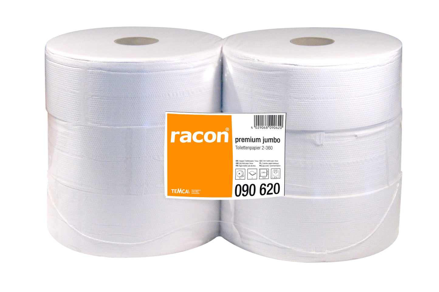 TEMCA RACON Premium Jumbo Toilettenpapier 090620, 2-lagig, weiß 360m