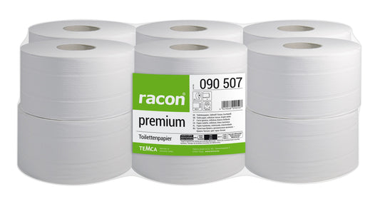 TEMCA RACON Premium Jumbo Toilettenpapier 090507, 2-lagig, weiß 180m