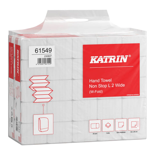 KATRIN Classic L2 Papierhandtücher 61549, W-Falz, 2-lagig, 24 x 32 cm, weiß 3000 Blatt