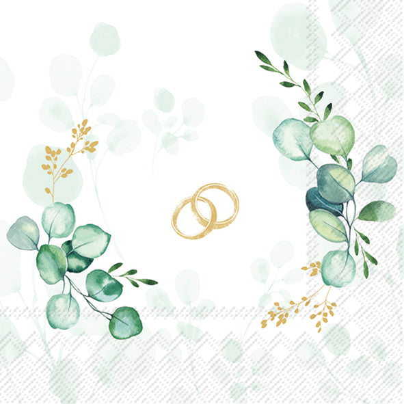 Servietten Hochzeit 33 x 33 cm "Eucalyptus Rings" gold