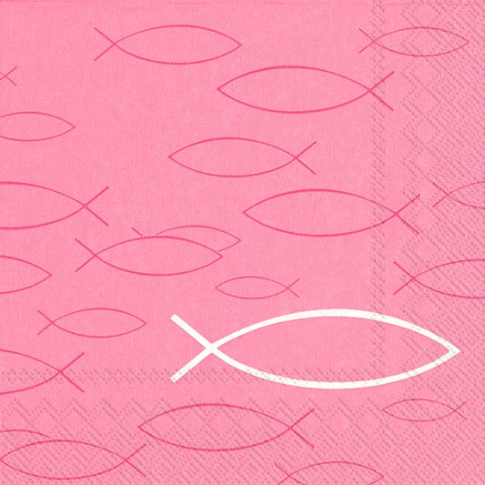 Servietten Kommunion Konfirmation 33 x 33 cm "Peaceful Fish" pink